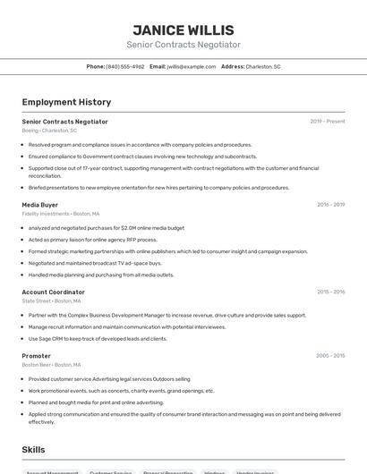 Senior Contracts Negotiator Resume