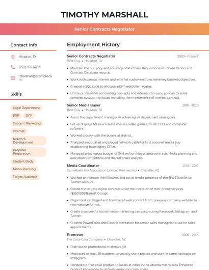 Senior Contracts Negotiator Resume