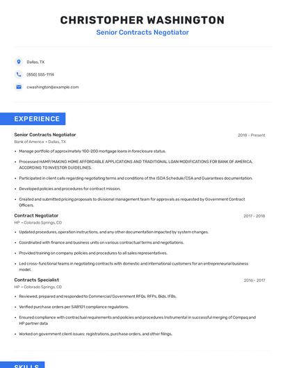 Senior Contracts Negotiator Resume
