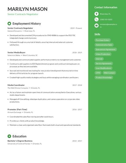 Senior Contracts Negotiator Resume