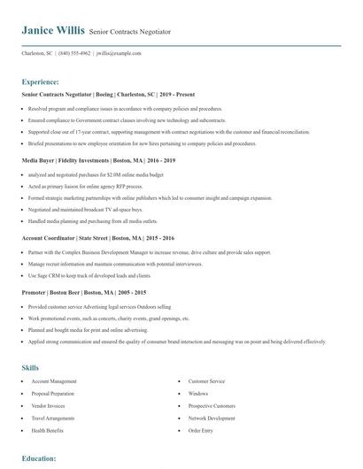 Senior Contracts Negotiator Resume