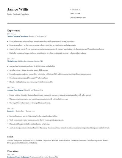 Senior Contracts Negotiator Resume