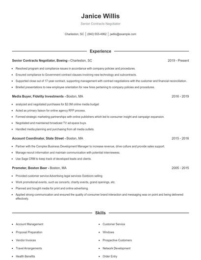 Senior Contracts Negotiator Resume