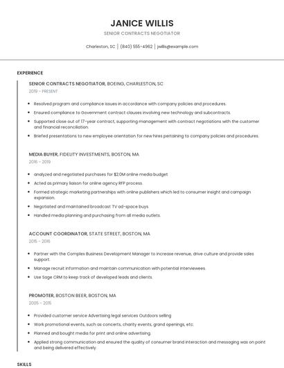 Senior Contracts Negotiator Resume