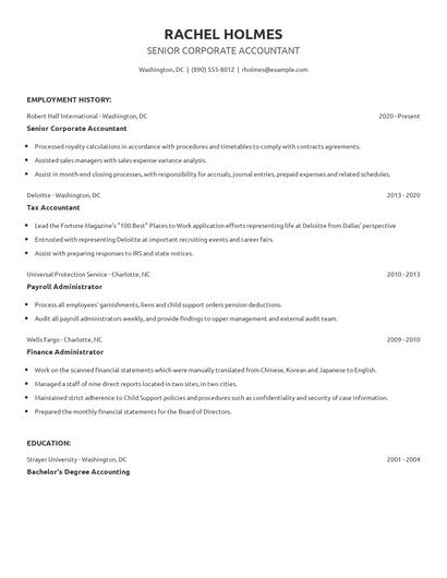 Senior Corporate Accountant Resume