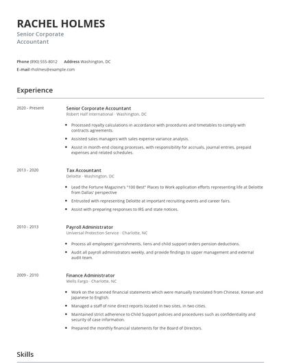 Senior Corporate Accountant Resume
