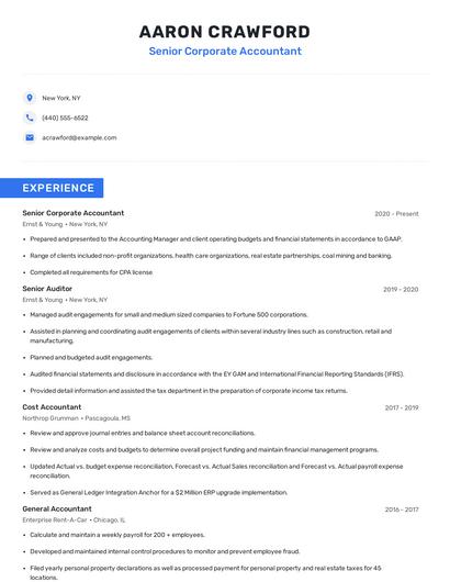 Senior Corporate Accountant Resume