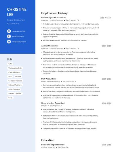 Senior Corporate Accountant Resume