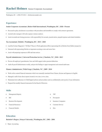 Senior Corporate Accountant Resume