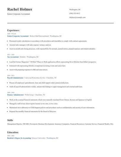 Senior Corporate Accountant Resume