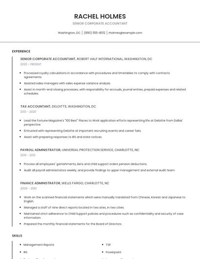 Senior Corporate Accountant Resume