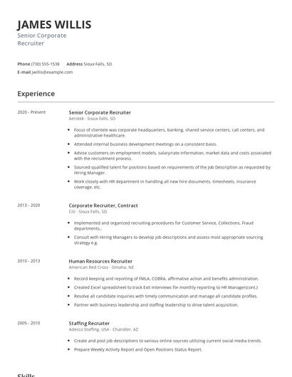 Senior Corporate Recruiter Resume