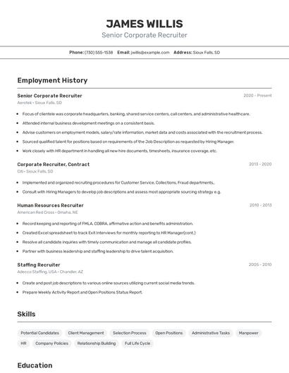 Senior Corporate Recruiter Resume