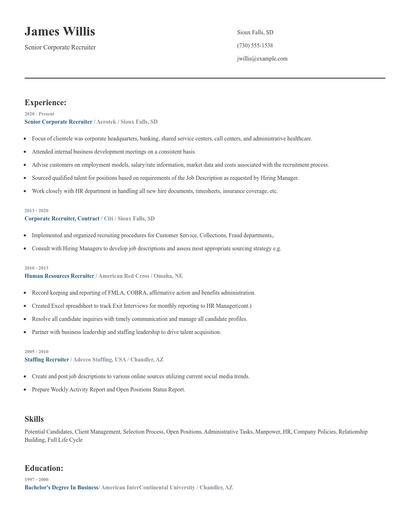 Senior Corporate Recruiter Resume