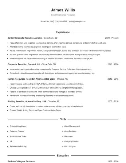 Senior Corporate Recruiter Resume