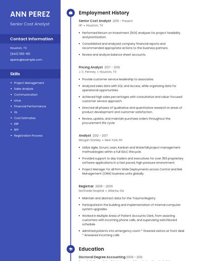 Senior Cost Analyst Resume
