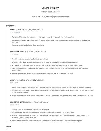 Senior Cost Analyst Resume