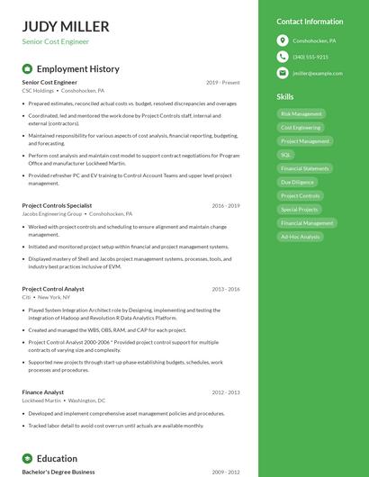 Senior Cost Engineer Resume