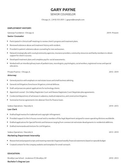 Senior Counselor Resume