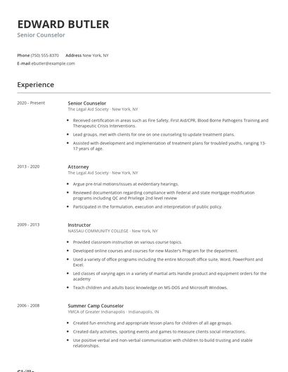 Senior Counselor Resume