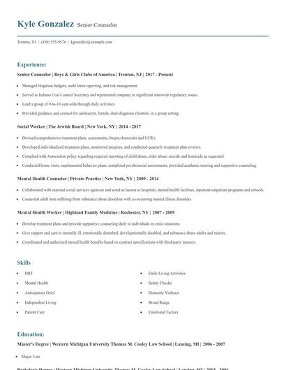 Senior Counselor Resume
