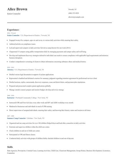 Senior Counselor Resume