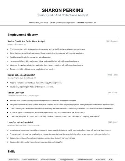Senior Credit And Collections Analyst Resume