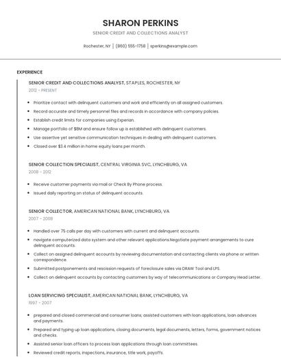 Senior Credit And Collections Analyst Resume