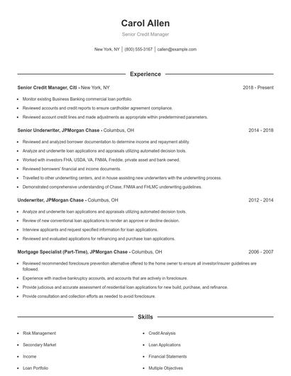 Senior Credit Manager Resume
