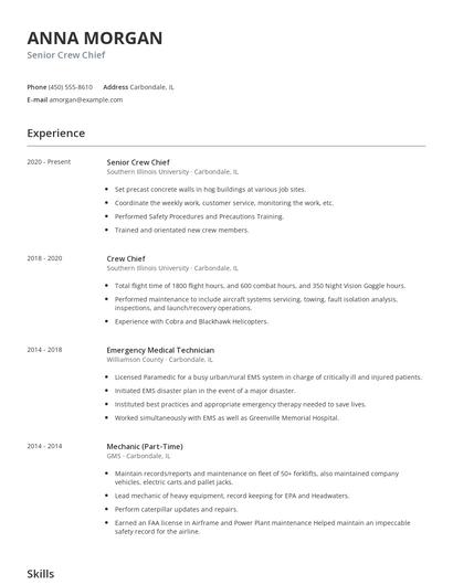 Senior Crew Chief Resume