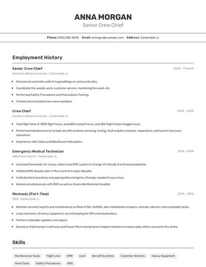 Senior Crew Chief Resume