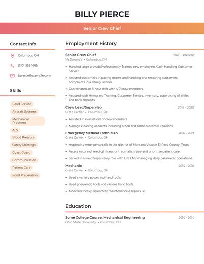Senior Crew Chief Resume