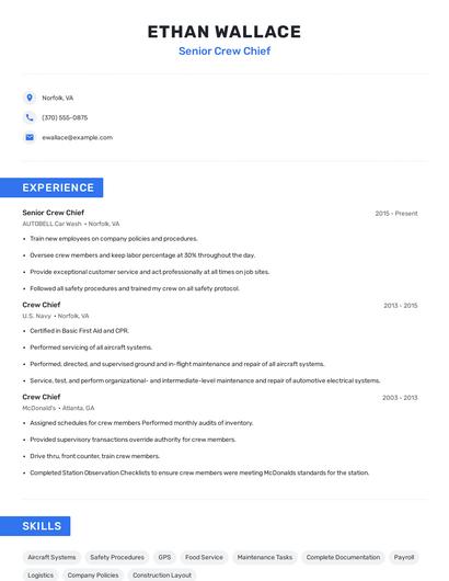 Senior Crew Chief Resume