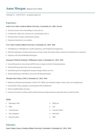 Senior Crew Chief Resume