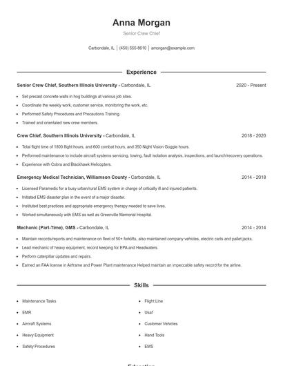 Senior Crew Chief Resume