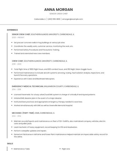 Senior Crew Chief Resume