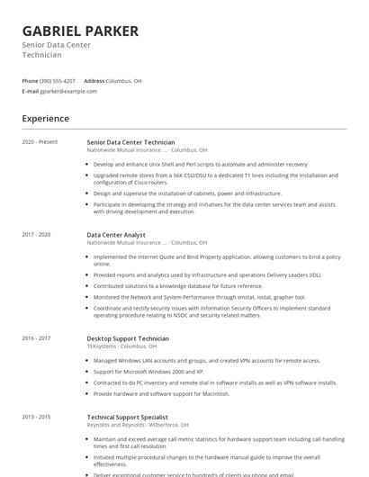 Senior Data Center Technician Resume