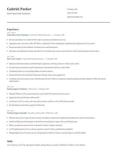 Senior Data Center Technician Resume