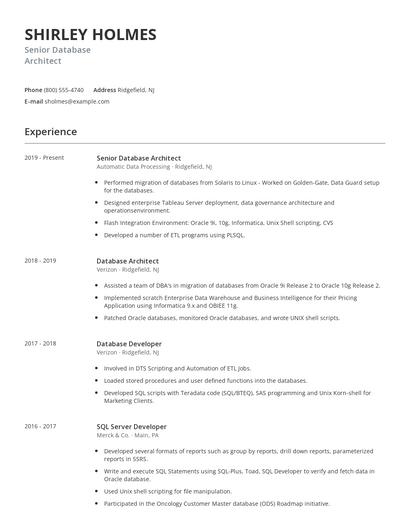 Senior Database Architect Resume