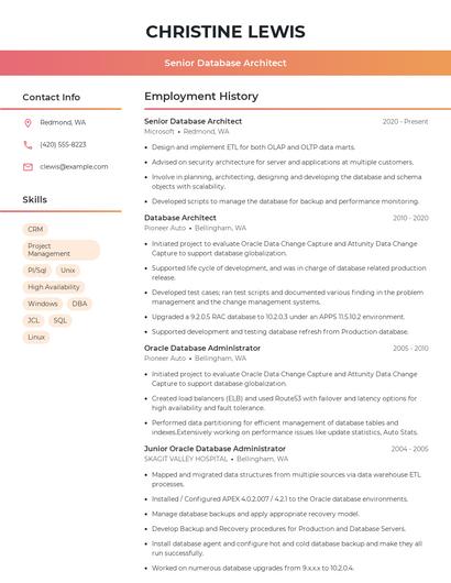 Senior Database Architect Resume
