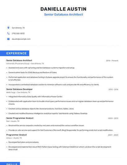 Senior Database Architect Resume