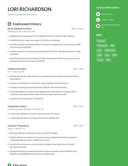Senior Database Architect Resume