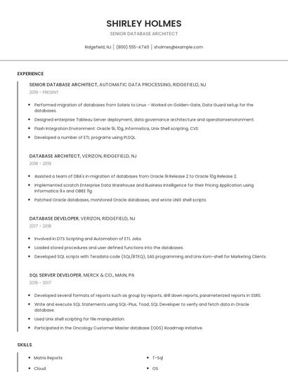 Senior Database Architect Resume