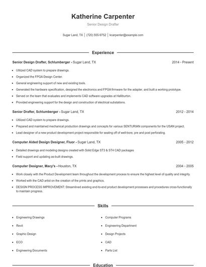 Senior Design Drafter Resume