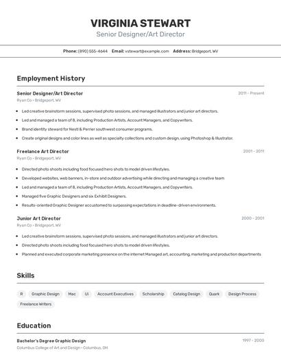 Senior Designer/Art Director Resume