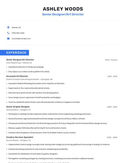 Senior Designer/Art Director Resume