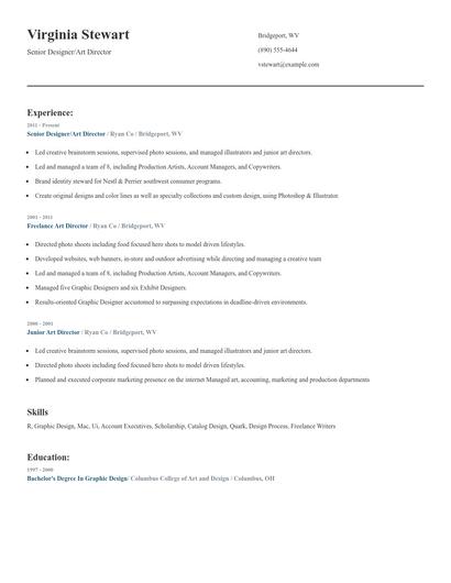 Senior Designer/Art Director Resume