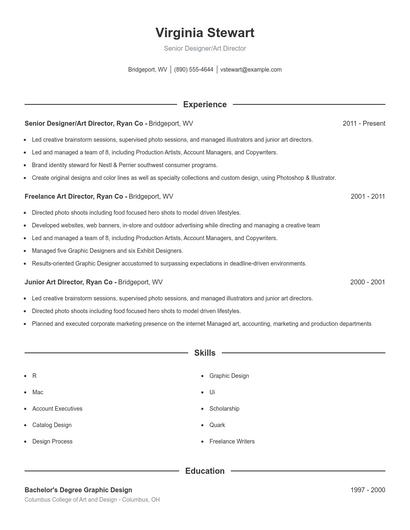 Senior Designer/Art Director Resume