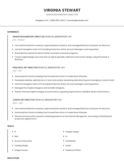 Senior Designer/Art Director Resume