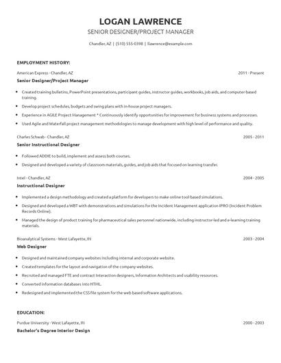 Senior Designer/Project Manager Resume